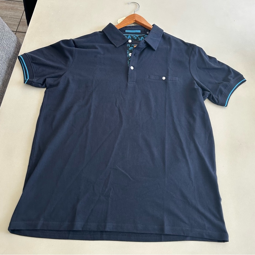 Lloyd and Jefferson Men’s Navy Polo with Teal Accents - Picture 4 of 10